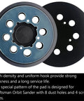 5 Inch Hook And Loop Sanding Pad Replacement Backing Plate For Random Orbit Sander Tough As Nails, showing 8 dust holes and black textured surface.