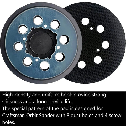 5 Inch Hook And Loop Sanding Pad Replacement Backing Plate For Random Orbit Sander Tough As Nails, showing 8 dust holes and black textured surface.