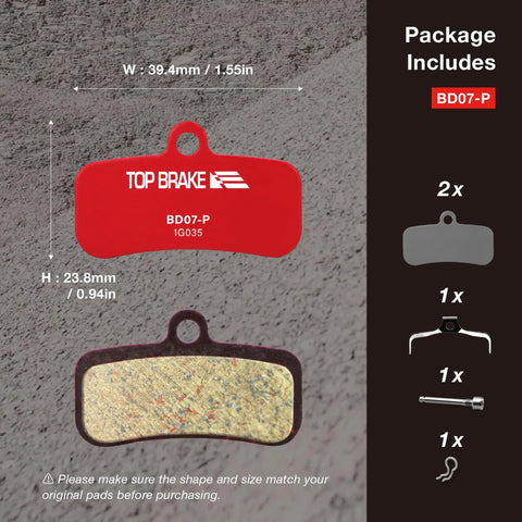Gnarly Stopping Power Mountain Bike Brake Pads For Shimano Saint BR M810 M820 XTR M9120 Tektro TRP 4 Piston Ceramic Compound Silent Option Performance Version Red Pin Included package contents with dimensions.