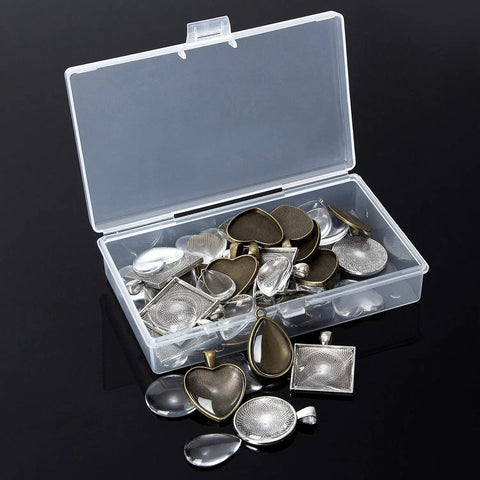 Sixty Piece DIY Resin Making Kit Featuring Five Style Glass Dome Cabochon Pendant Trays For Custom Jewelry Designs Pretty Slick Craft Supply Bundle