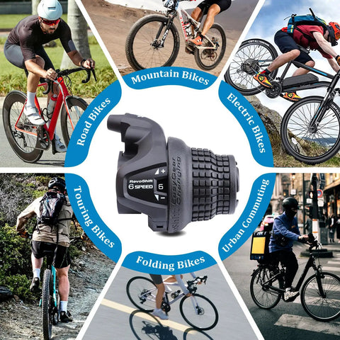 Right Shift Lever For Mountain Bikes SL RS25 6 Speed Twist Grip Gear Handle Shifter Replacement shown with bike use cases.