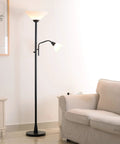 Rush Floor Lamp in Oil Rubbed Bronze 72-Inch Tall Torchiere with White Glass Shade in living room setup