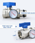 Six Loop Stainless Steel Floor Radiant Heat Manifold Kit With Half Inch Adapters For Hydronic Systems, ball valve gauge