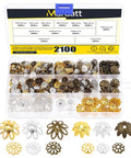 Massive 2100 Piece Bead Caps Kit With 12 Styles In Gold Silver Bronze Hollow Flower End Caps For DIY Jewelry Making Earring Pendant