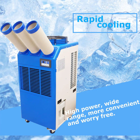 Built Tough Industrial Evaporative Air Conditioner With Extendable Cooling Ducts 220 Volt 910 Cubic Meters Per Hour Airflow For Warehouses And Work Shops with three ducts