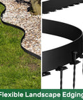 No Dig Landscape Edging Kit For Lawn And Flower Beds 49 Feet Flexible Plastic Border with stakes shown curving and securing edge