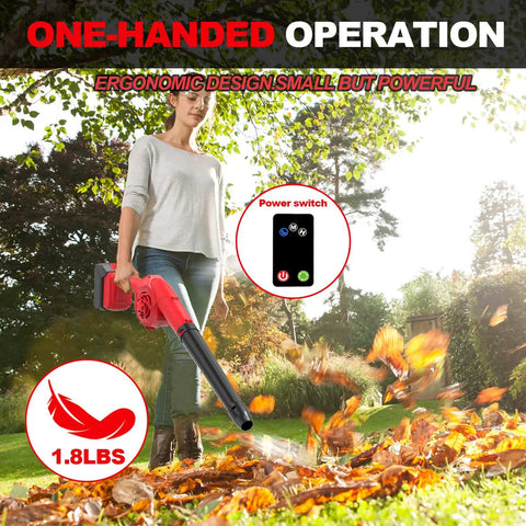 Person using M18 Battery Compatible Cordless Leaf Blower With 320 CFM Airflow And 180 MPH Wind 3 Speed Lightweight Mini Electric Blower