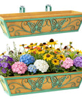 Two Pack 24 Inch Window Boxes Planter With Adjustable Brackets For Porch Deck Balcony Railing Hanging Butterfly Decorative Pattern Flower Baskets And Non Woven Fabric Liner For Outdoor Plants Green