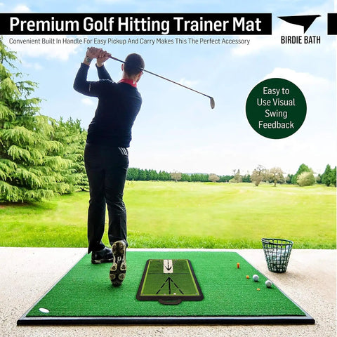 Sequin Tech Golf Mat With Instant Swing Feedback And Ball Impact Analysis, golfer using portable outdoor practice aid