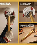 Ladder Free Smoke Sensor Assembly Removal Tool With A Rock Solid Aluminum Jaw And Extended Reach For High Ceiling Fire Alarm Extraction Drop Your Ladder Today in use for quick smoke detector removal.