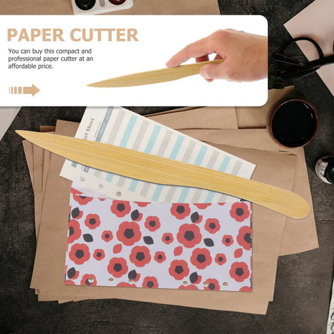 Wooden Letter Opener Set Two Pack Ergonomic Wear Resistant Envelope Slitter Portable Utility Cutter on desk with papers.