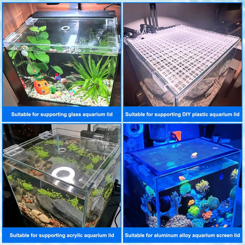 Crystal Clear Six Pack Aquarium Lid Clips Fit Rimless Fish Tanks Securing Glass Covers And Hood Supports Perfect For 5 To 6Mm Thicknesses No Sweat Install With A Tight Locked Grip All Day in use with various aquarium lids.