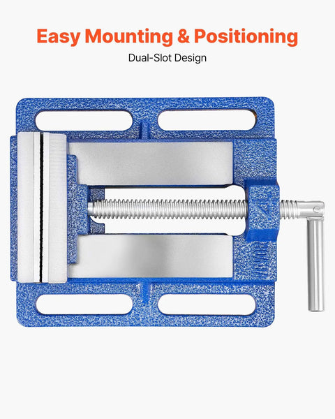 Top view of 4 Inch Jaw Width Drill Press Vise With Slotted Base, cast iron, showing easy mounting and positioning design.
