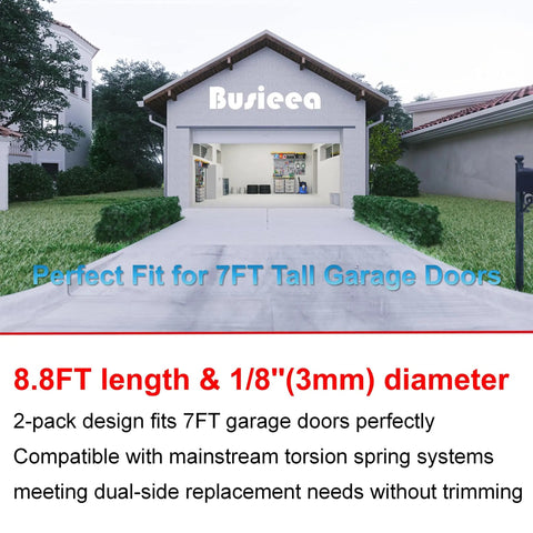 Garage view showcasing 2 Pack 8.8 Ft Torsion Spring Garage Door Cable 1 Eighth Inch Diameter Heavy Duty 304 Stainless Steel for 7 Ft Doors