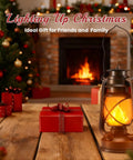 Two Pack Battery Powered LED Bronze Vintage Lanterns With Remote Control and gifts by a fireplace, Christmas decor