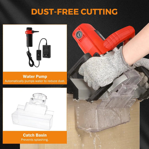 Heavy Duty Electric Tile Angle Cutting Machine With 43 Degree Chamfering Guide For Ceramic Tiles Smooth Bevel Cuts No Sweat For Weekend Warriors And Pros with water pump and catch basin.