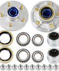 Beefed-Up Trailer Hub Assembly Set Of 2 For 3500 Lb Axles With 5 Lug 4.5 Inch Bolt Pattern And Tapered Spindle Fit, parts display