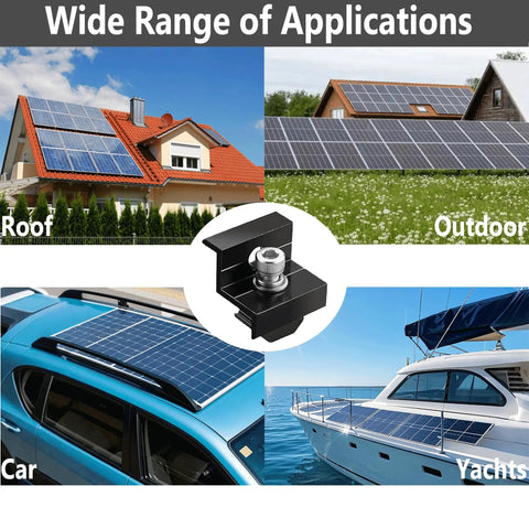 Heavy Duty Solar Panel End Clamps 10 Pack Fits 30 To 35 Millimeter Roof Mounts Top Shelf Aluminum Brackets With Legit 304 Stainless Steel Fasteners Black Finish used on roof, car, and yacht.