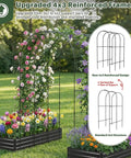 Galvanized Raised Garden Bed With Trellis, 6 By 3 By 1 Ft, Two Pack Outdoor Garden Beds, 4 By 3 Support, black trellis with flowers.