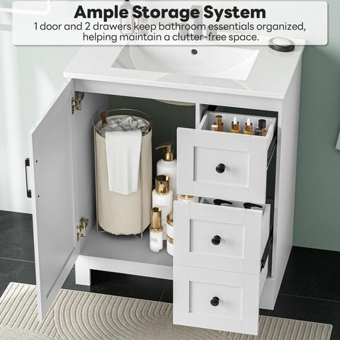 Clean Modern 30 Inch Bathroom Vanity In Bright White Matte With Integrated Sink Offering Straight Up Killer Storage Through Dual Soft Close Drawers And Solid Cabinet Door Total Upgrade For Your Space