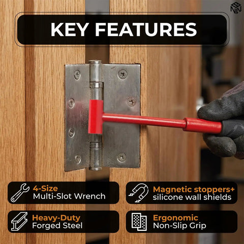 Door Hinge Adjustment Tool And Hinge Bender Adjuster Bundle With Magnets Stoppers And Knob Wall Shield For Easy Door Alignment And Quick DIY Home Repairs Works With Multiple Hinge Sizes