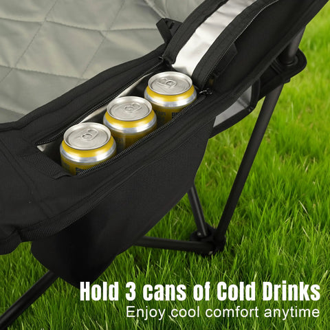 Heavy Duty Camping Chairs Two Pack With Fully Padded Seats Cooler Bag And Cup Holder 350 Lb Capacity showing cooler bag with cans