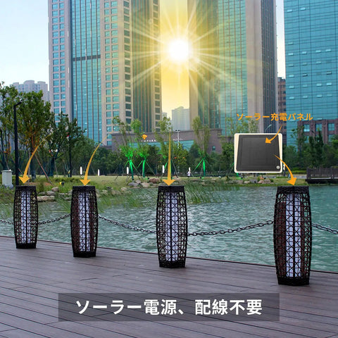 Outdoor setting with Solar Floor Lamp Outdoor Post Light With Wicker Resin Lantern Waterproof Garden Pathway And Patio Lantern