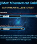 Lift support measurement guide showing extended and compressed lengths for proper fitment with annotation details.