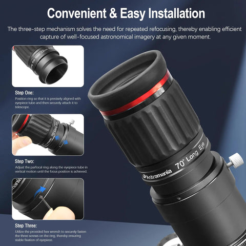 2 Inch Telescope Eyepiece Parfocal Rings Set Of Two All Aluminum Universal Eyepiece Rings installed on a telescope for easy swapping.