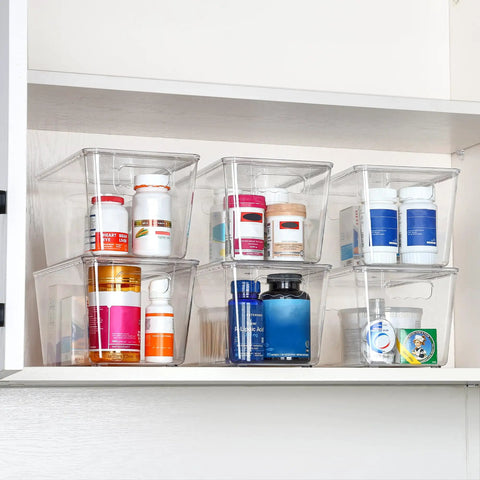 Six Pack Clear Stackable Storage Bins With Secure Lids And Sturdy Handles Medium Size Straight Up Essentials For Pantry Kitchen Cabinet Closets Keeping Your Stuff Neat And Totally Fresh