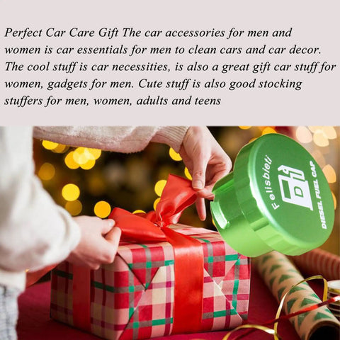 Person placing green aluminum diesel fuel cap on gift, Ram Diesel Fuel Cap Magnetic Aluminum For 2019 Through 2025 Dodge Ram 1500 2500 3500 Diesel Trucks Fuel Filler Cover Replacement Part 82215782 Tough No Nonsense Magnetic Seal Easy Install.