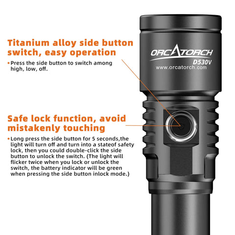 Side view of Lit Underwater Video Light 1200 Lumens 6500K With 120 Degree Wide Beam IP68 Waterproof featuring titanium alloy switch