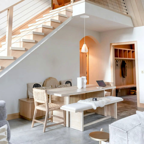Kiven Instant Light Conversion Kit for 4/5/6inch Hole enhancing a bright kitchen island area with modern farmhouse decor.