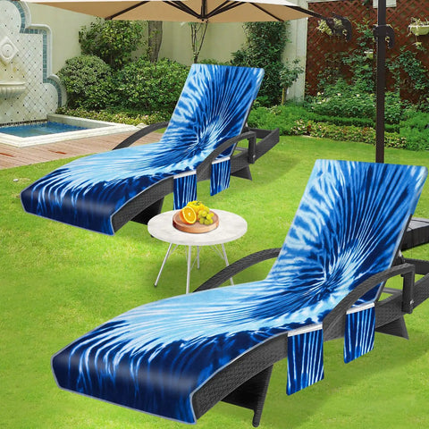 Pair Of Tie Dye Lounge Chair Covers With Pockets 85x30 In Oversized Beach Poolside Chaise Covers For Outdoor Patio Garden Courtyard And Travel Blue Grey Set Of 2 on chairs by a pool