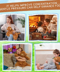 Collage showing usage of a Weighted Highland Cow Lap Pad For Relaxation And Chill, 5lb Sensory Plush Blanket For Naps and Home.