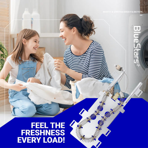 Mother and daughter folding laundry with Must Have All In One Dryer Heating Element Kit For Whirlpool And Kenmore Dryers.