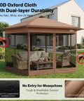 16x16 Pop Up Gazebo Hexagon Canopy Tent with Mosquito Netting Adjustable Height 256 sq ft of Shade, brown vented top.