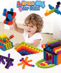 Child playing with Interlocking Gear Learning Set For Kids STEM Construction Toy 180 Piece Multicolor Gear Building Kit.