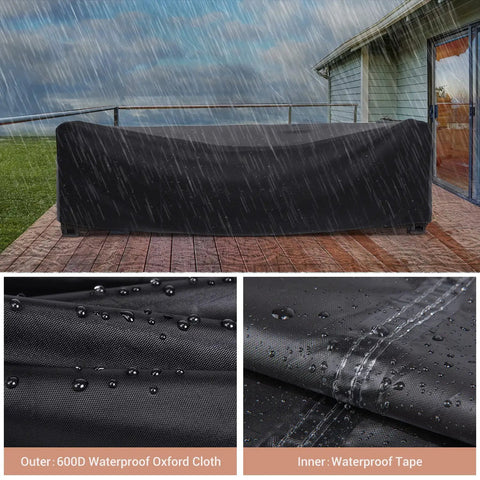 Heavy Duty Waterproof Patio Furniture Cover For Outdoor Sectional Sofa Set And Table And Chair Set 89.7 Inch Long 62.2 Inch Wide 28.3 Inch High Built To Last All Weather Protection For Deck And Patio under rain.
