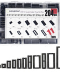 204Piece DIP IC Socket Kit With 11 Types 2.54mm Pitch 0.1in Solder Type in plastic case with 6 to 40 pin sockets displayed