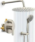 Multifunctional 12 Inch High Pressure Shower System With Handheld Shower Head And Fixtures, Valve Included, Brushed Nickel Finish