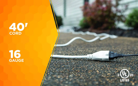 Outdoor Extension Cord 40 Foot 16 Gauge SJTW Three Conductor Weather Resistant White Ideal For Patio Landscape And Deck Lighting