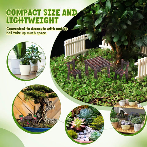 Miniature Fairy Garden Furniture Set Of 10 Resin Tables And Chairs For Terrariums And Dollhouses Rustic Wood Grain Look With Realistic Painted Details Totally Adorable For Succulents Moss And Landscape Garden Decor.