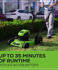 40V Cordless Push Lawn Mower With 19 Inch Steel Deck, 5.0Ah Battery And Charger Included, Up To 35 Minutes Run Time, Lightweight Yet Durable, No Gas, Easy Start And Clean Cut For Dense Lawns. man mowing grass