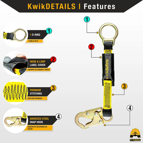 Dolphin Dorsal 18 Inch D Ring Extender For Fall Protection with anodized steel snap hook and yellow polyester webbing