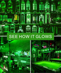 Green ambiance created by LED A19 Green Light Bulb Dimmable 9W Equivalent To 100W E26 Base Long Lasting 20000 Hours for decor