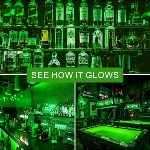 Green ambiance created by LED A19 Green Light Bulb Dimmable 9W Equivalent To 100W E26 Base Long Lasting 20000 Hours for decor
