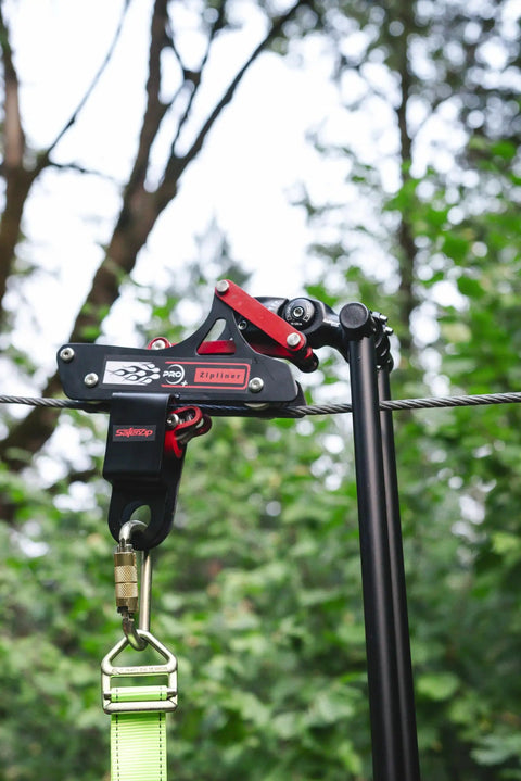 All In One Zip Line Trolley Pro X With Brake Bundle Featuring Pro Grade Trolley Carabiner Heavy Duty Lanyard And Harness outdoors