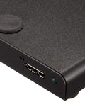 Plug And Play External USB 3.0 Enclosure for 2.5 Inch SSD or HDD showing top view with USB port and textured surface.