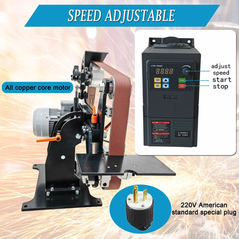 Solid Premium Heavy Duty 71 X 2 Inch Belt Sander And Disc Grinder With Variable Speed For Knife Making Sharpening Flat Arc Concave Polish 220V Workhorse motor and speed control panel